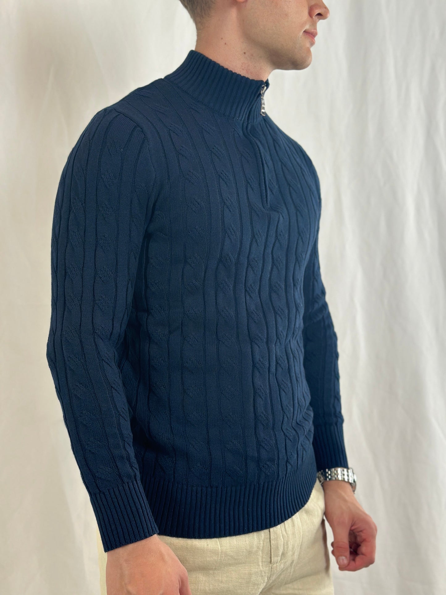 Billings | Half Zip Cable Knit Sweater