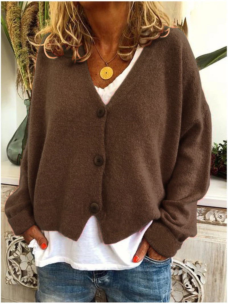 Monique | Button-Front V-Neck Relaxed Knit Cardigan