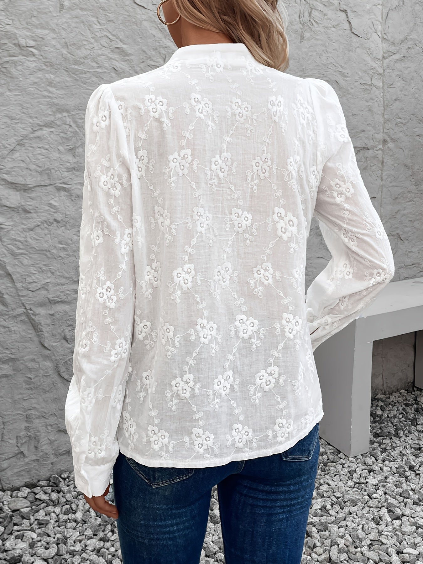 Verilou | Shirt Long-Sleeve Floral Embroidery Button Front