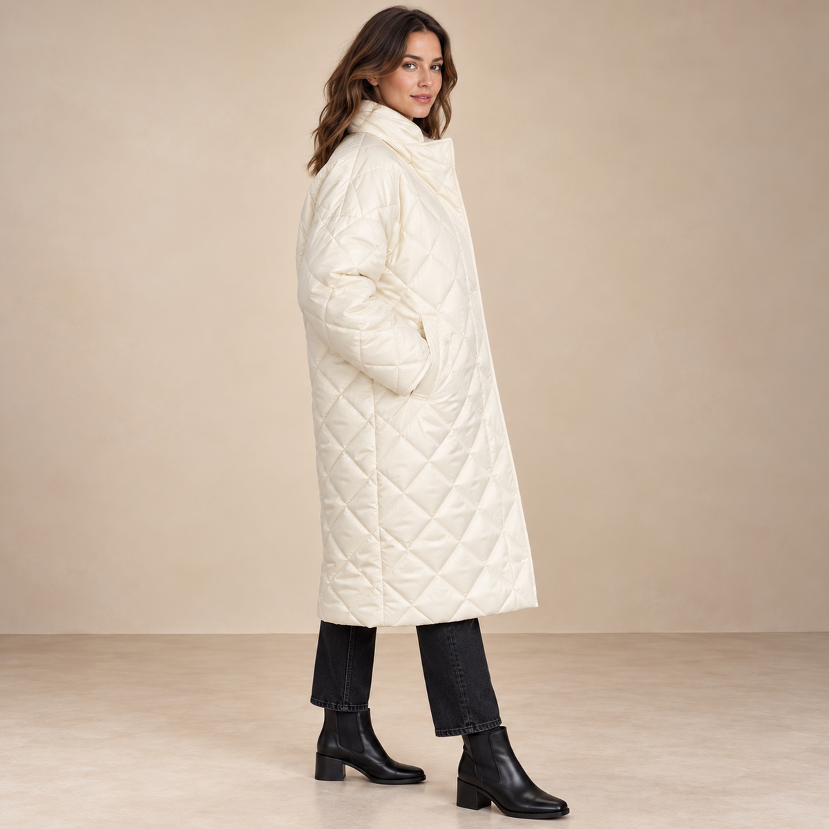 Crocifissa | Coat With Diamond Quilting and Notched Collar