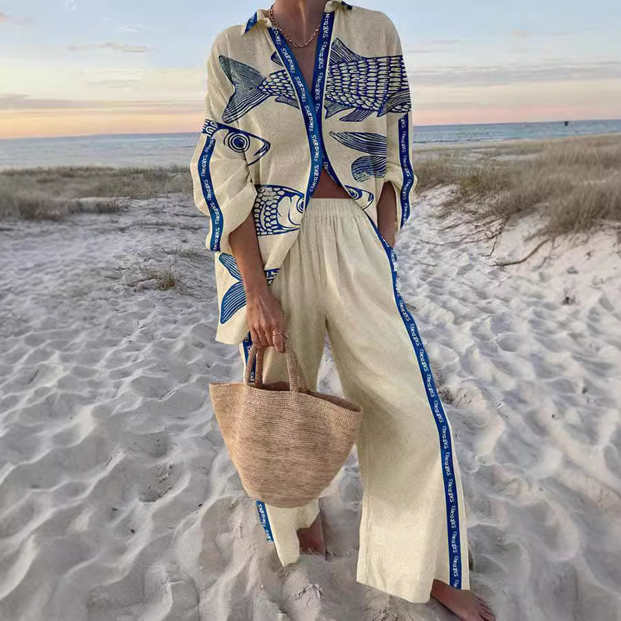 Lynikka | Fish Print Shirt And Trouser Set