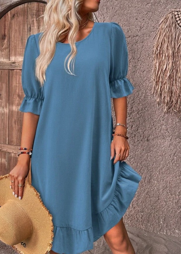 Josefa - Ruffle Hem Midi Dress Puff Sleeves