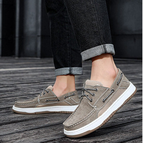 Fazil | Casual Lace-Up Contrast Panel Boat Shoes