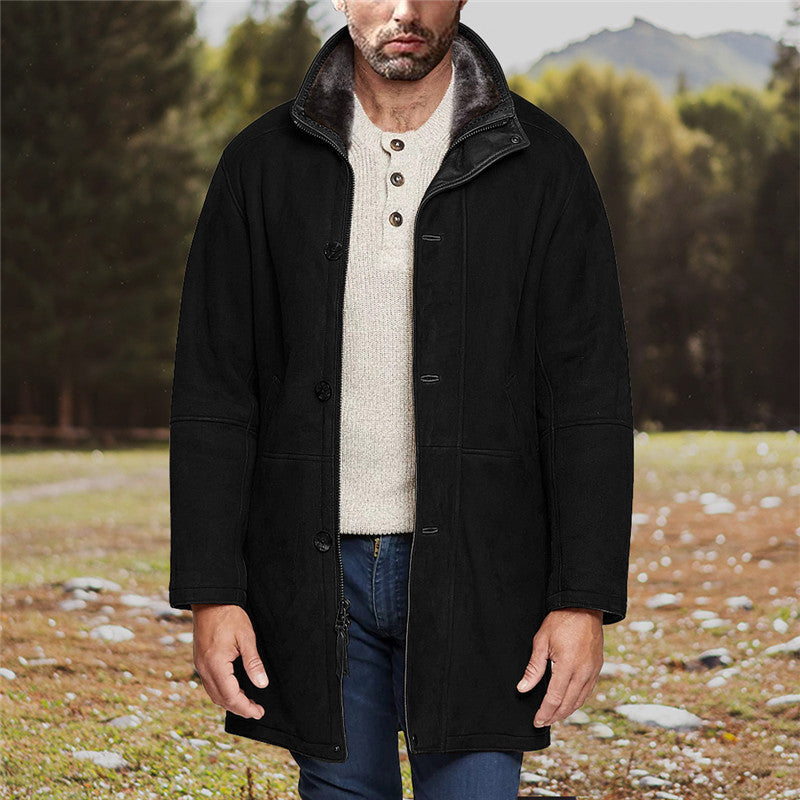 Derek | Coat with Plush Collar and Buttons