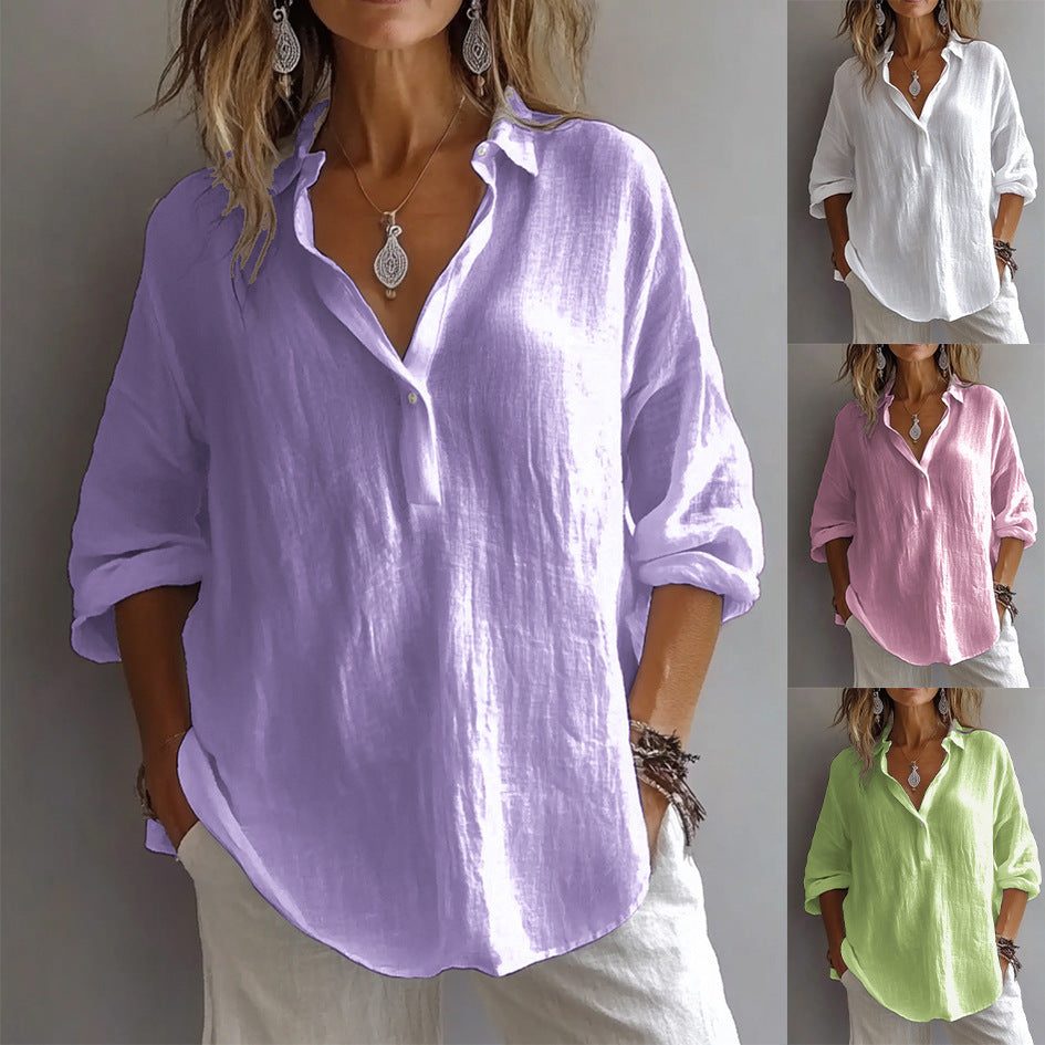 Fotoula | Blouse Collared Long Sleeve Solid Shirt