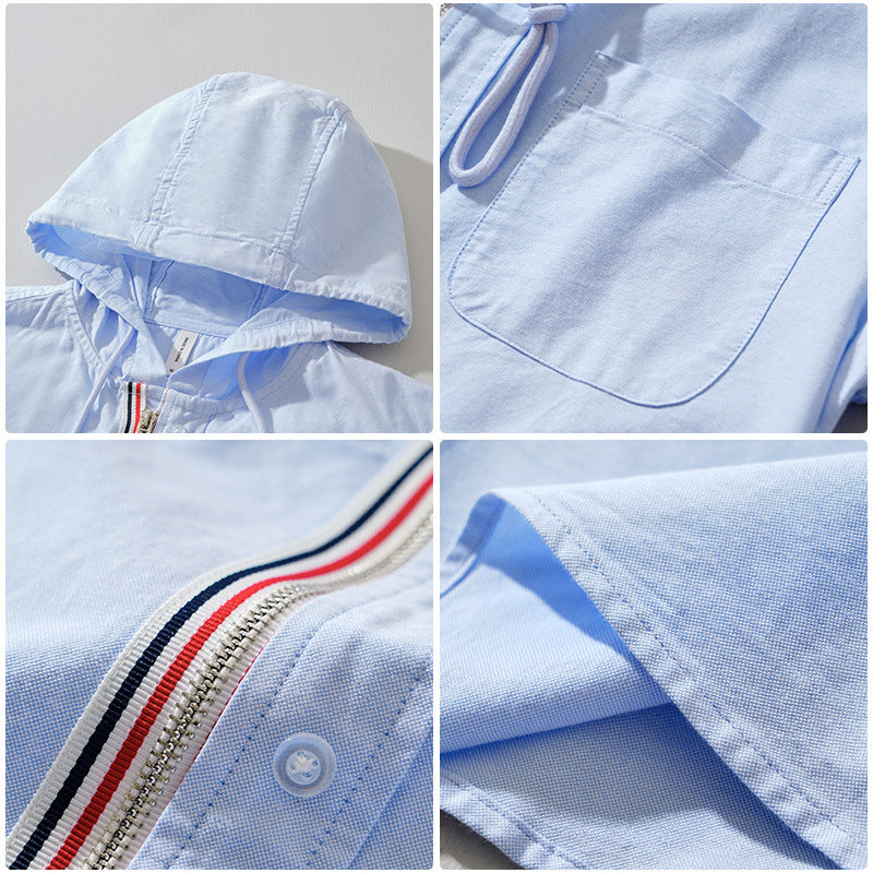 Vance | Hoodie Shirt Linen-Look Zipper Long-Sleeve Pocket
