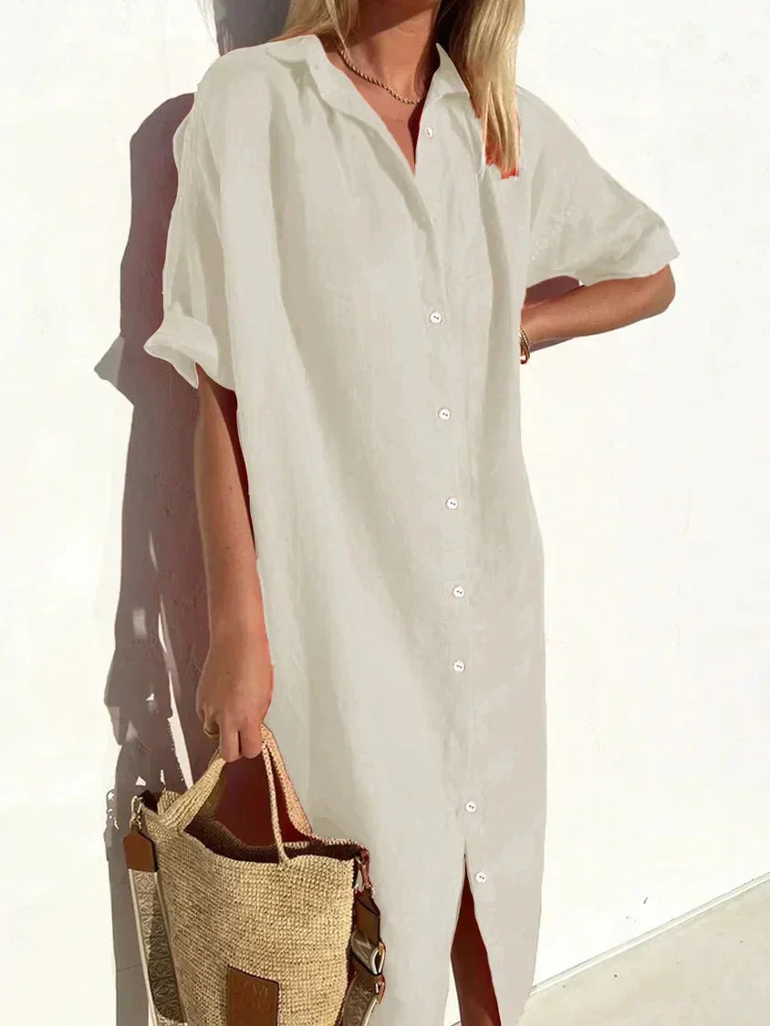 Janie | Button Front Collared Shirt Midi Dress