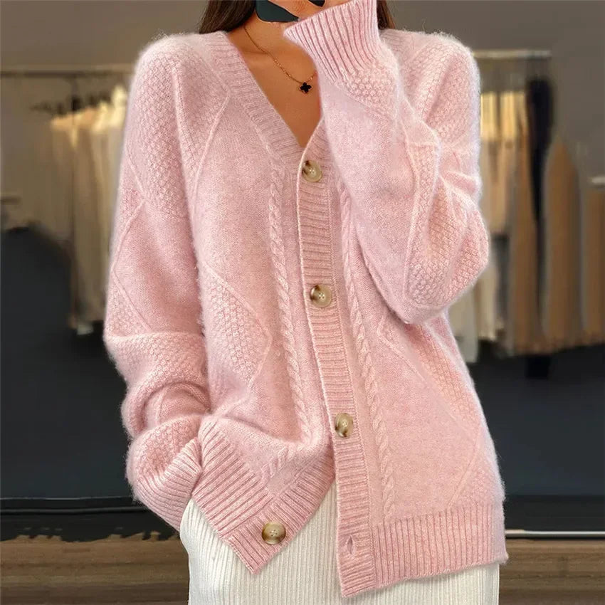 Nuray | Cardigan With Cable Knit and V Neck