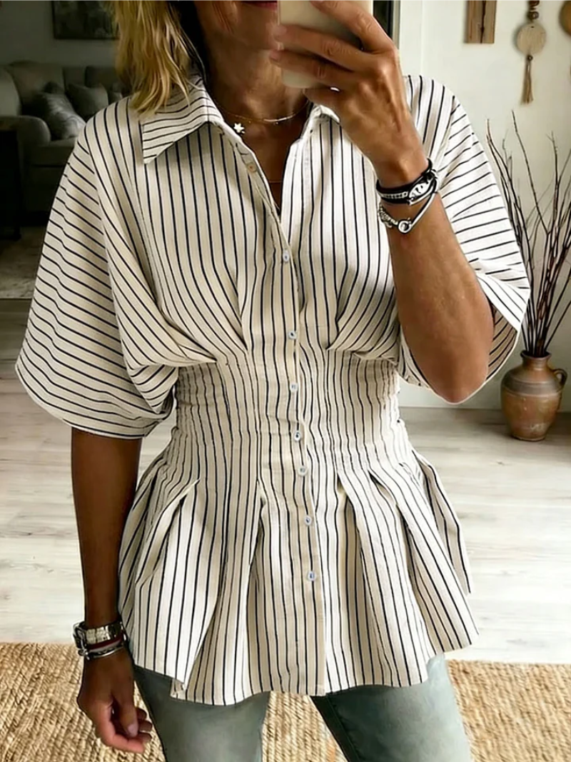 Sudeeksha | Striped Short Sleeve Peplum Blouse