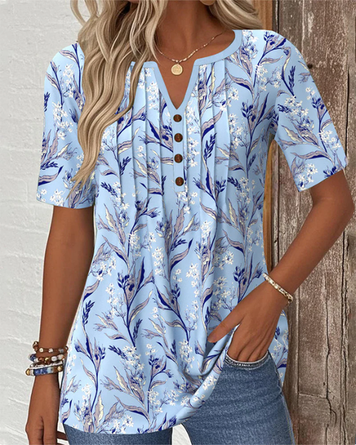 Taya | Pleated Floral Print Casual Blouse Women