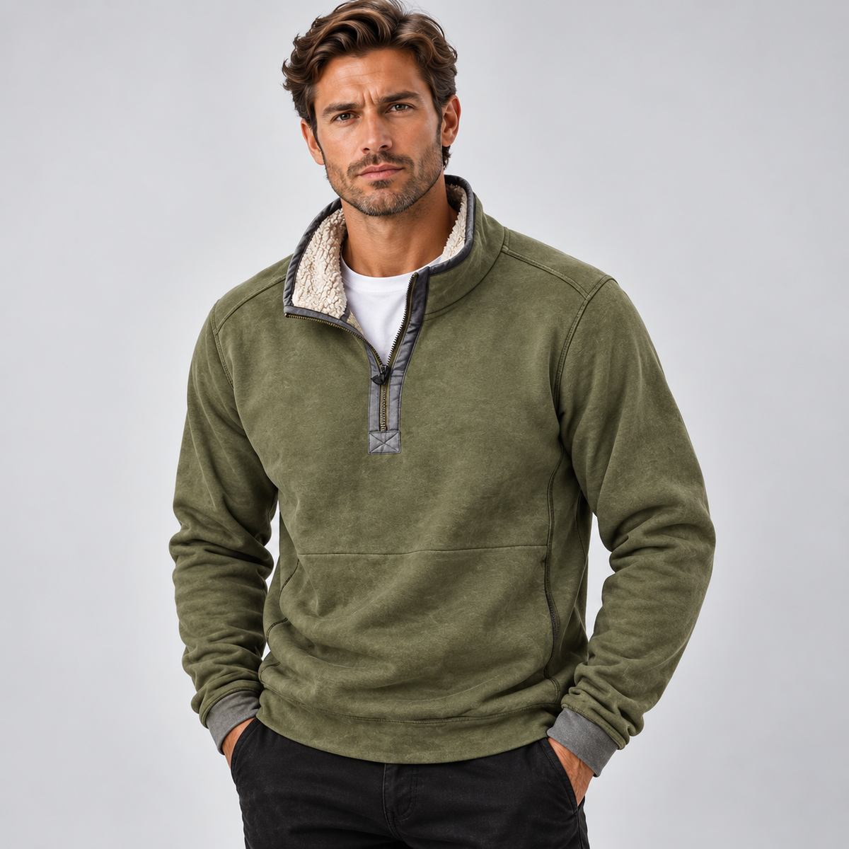 Thanakrit | Pullover With Quarter Zip and Plush Collar