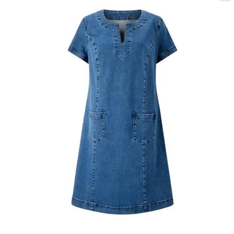 Polixeni | Denim Short Sleeve Pocket Dress