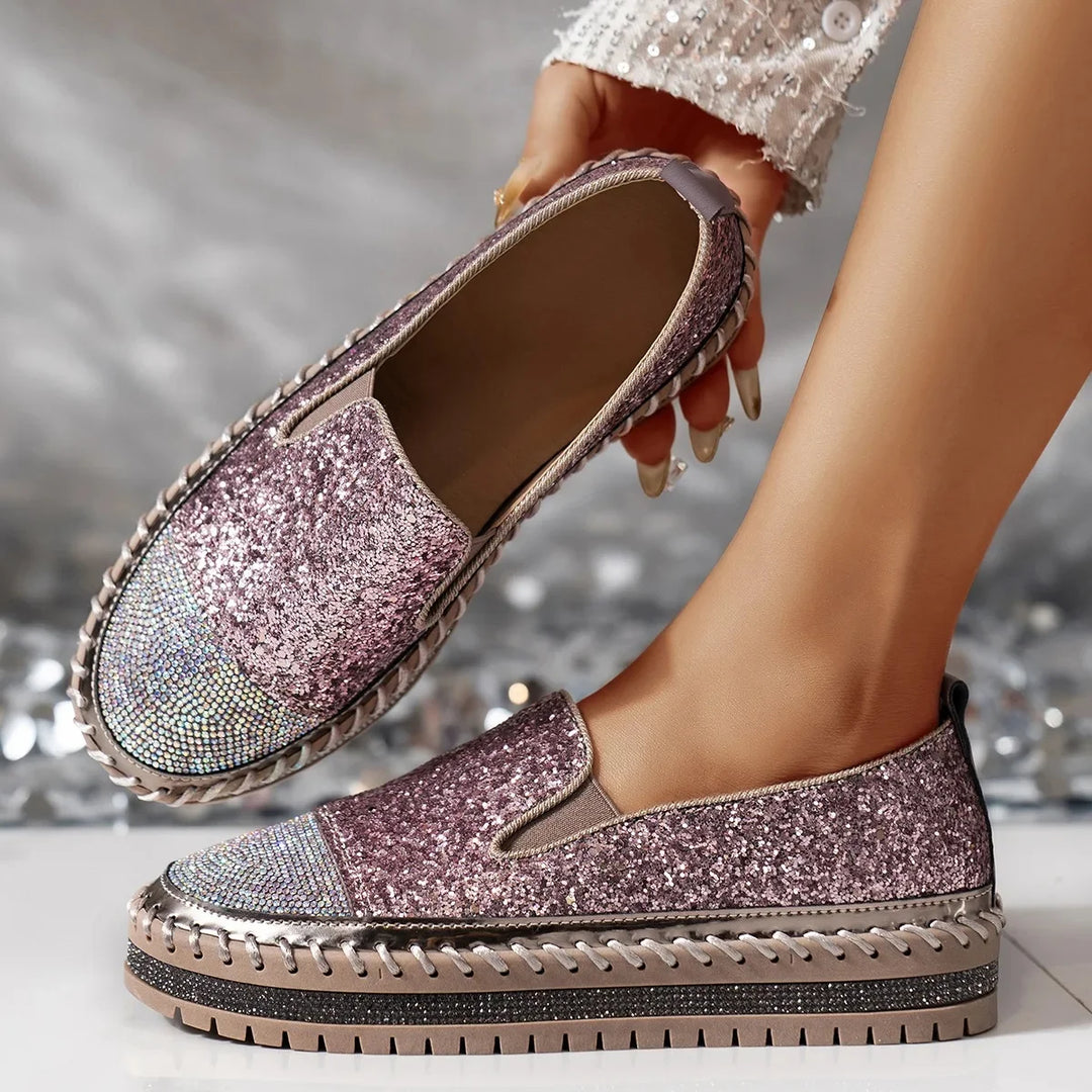 Lizka | Glitter Rhinestone Platform Slip-On Loafers