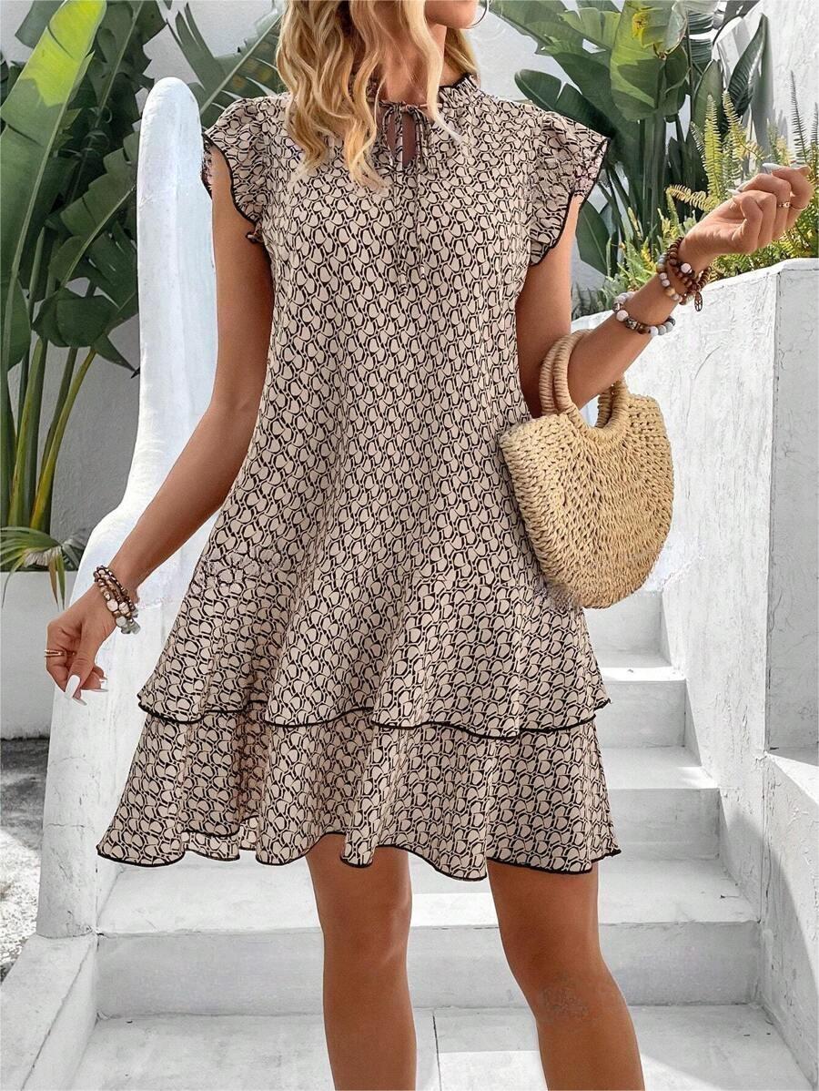 Anette | Flutter Sleeve Printed Tiered Mini Dress