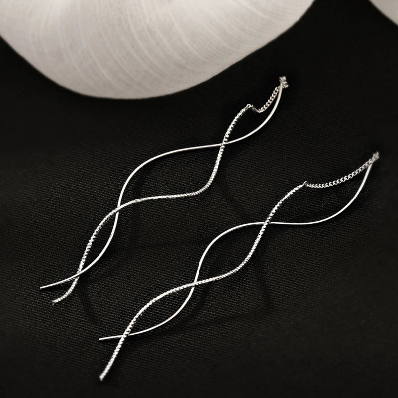 Idalina | Earrings Silver Wave Threader Drop Design