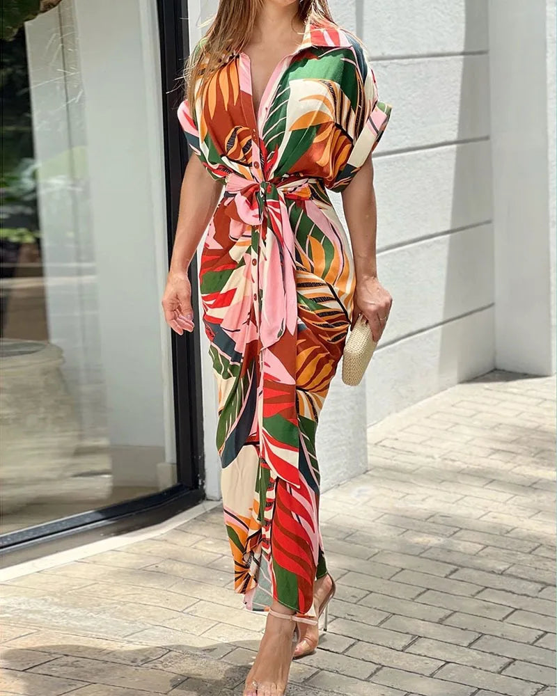 Wiora | Printed Button Front Belted Midi Dress