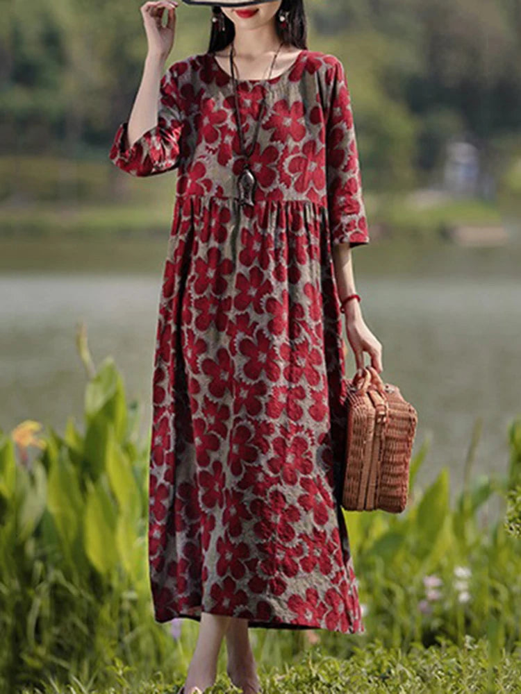 Cecile | Floral Print Loose Midi Dress