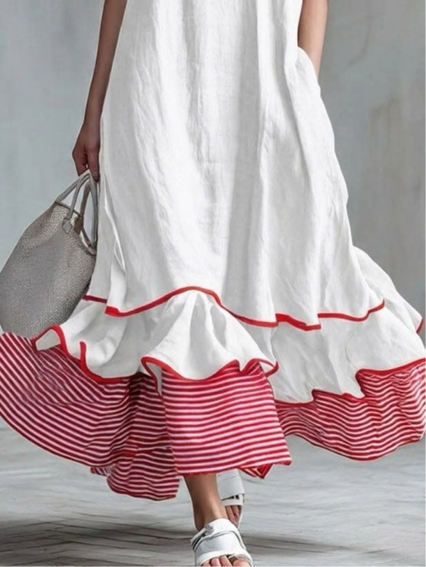 Behice | Maxi Dress White Short Sleeve Contrast Hem