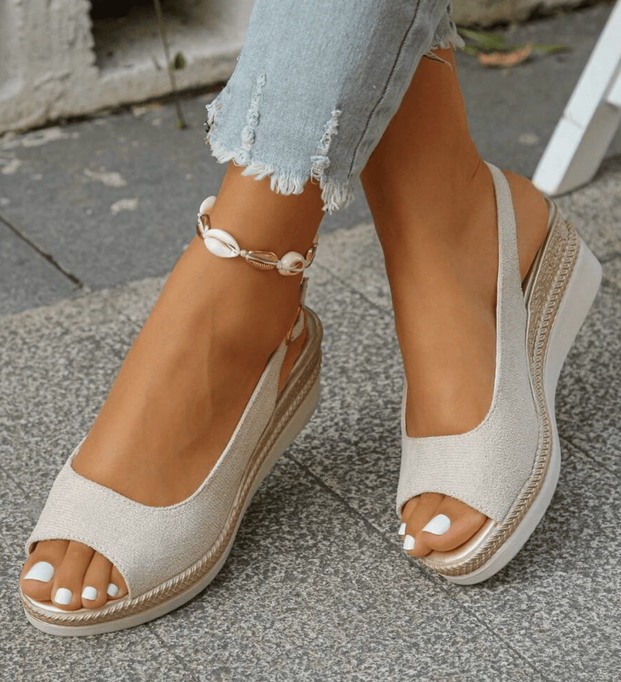 Denaya | Slingback Wedge Sandals Open Toe Buckle Strap