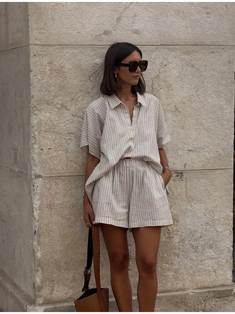 Geeta | Striped Short Sleeve Shirt Shorts Set