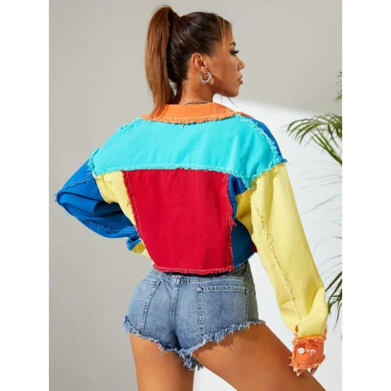 Mayra | Cropped Patchwork Denim Jacket and Pants Set