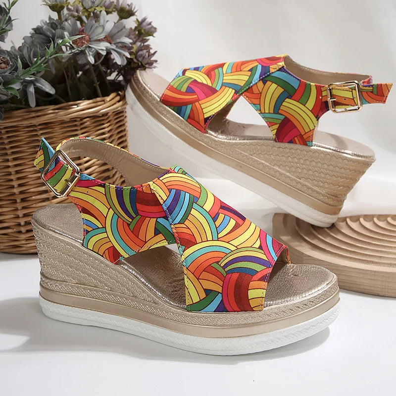 Raiza | Platform Open Toe Printed Slide Sandals