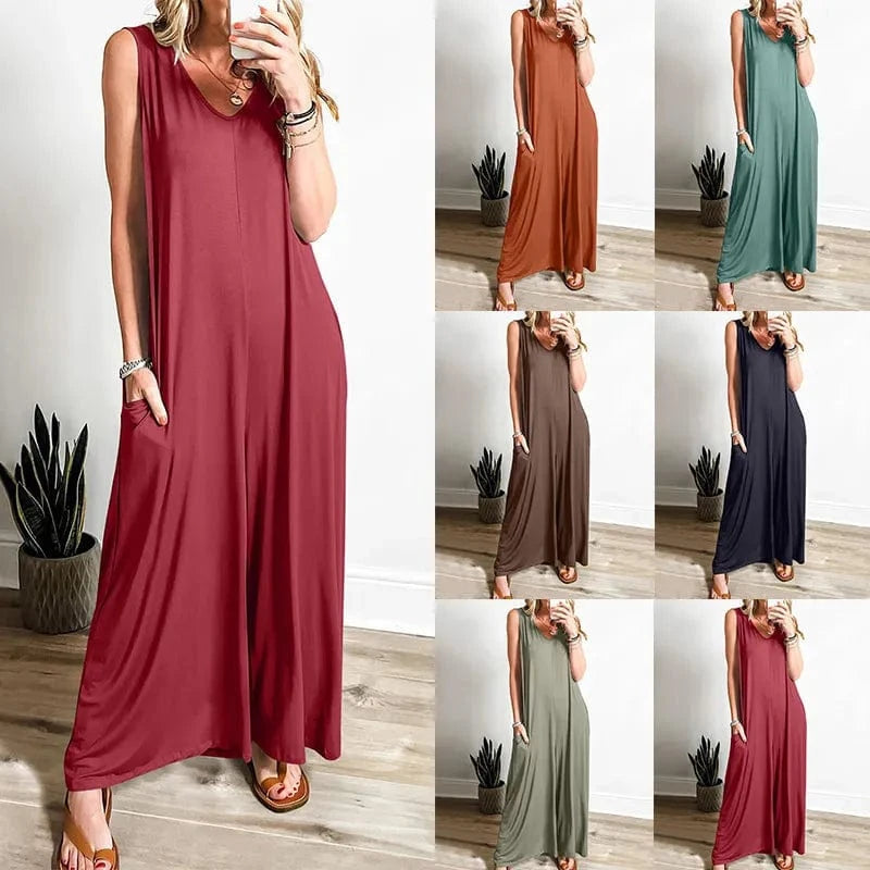 Arancha | Sleeveless V-Neck Wide Leg Jumpsuit