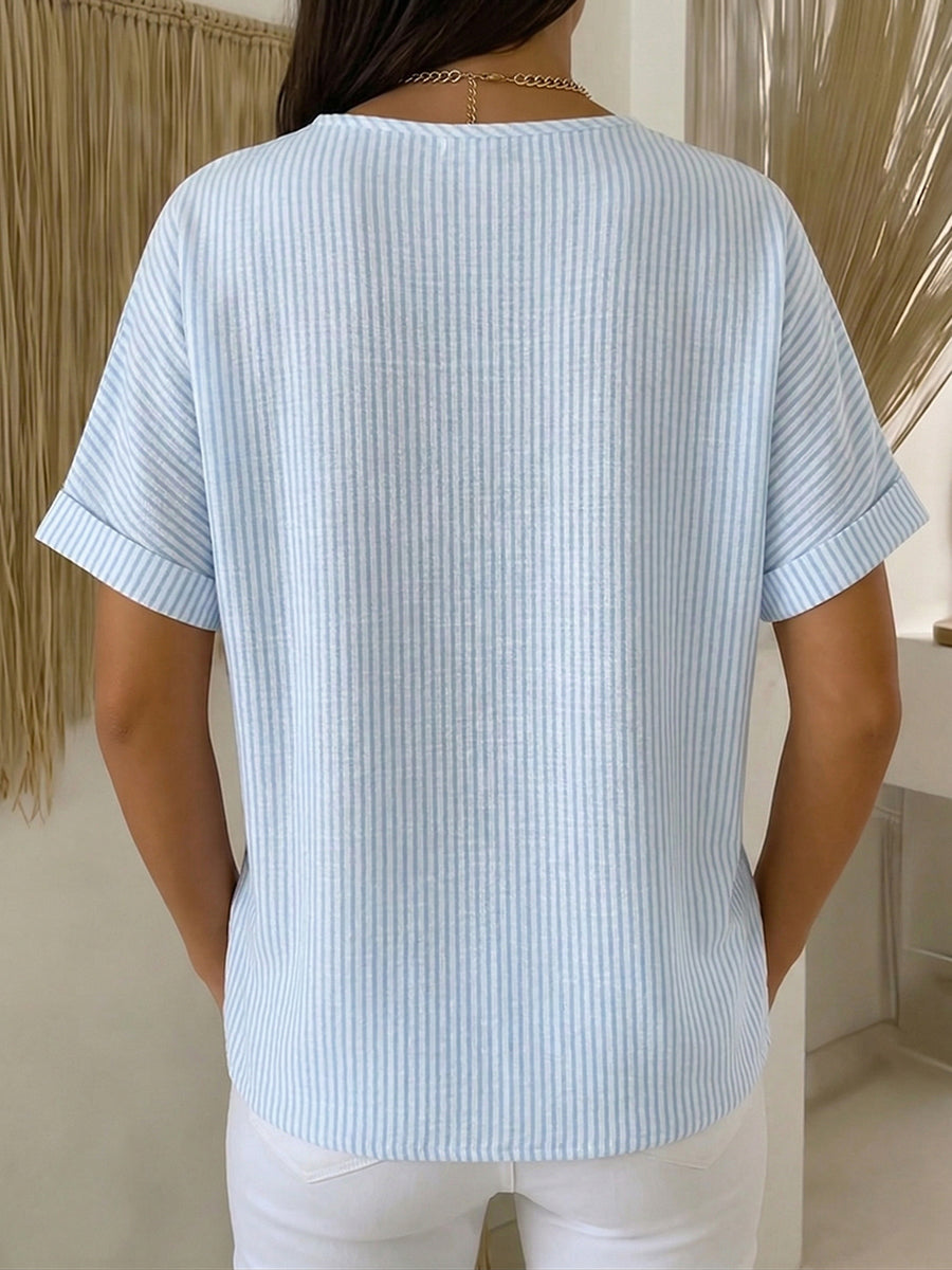 Ilenia - Striped Short Sleeve Button Front Top
