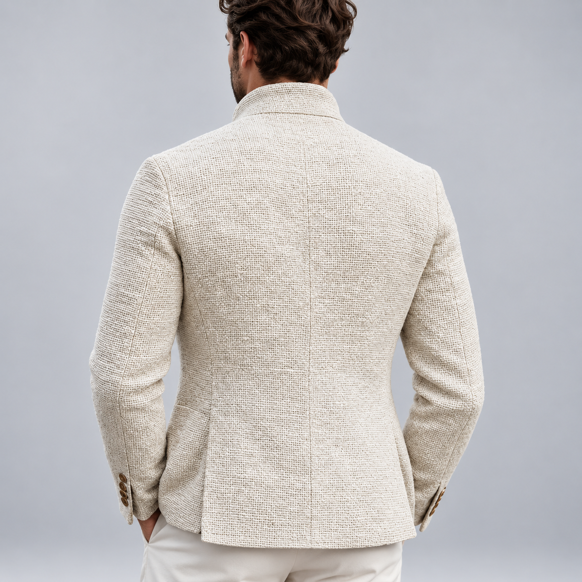 Leone | Blazer With Cream Texture and Stand Collar