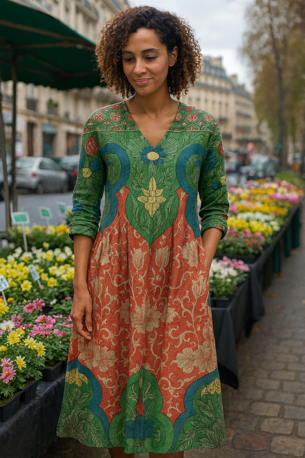 Bernadine | Floral V Neck Long Sleeve Maxi Dress