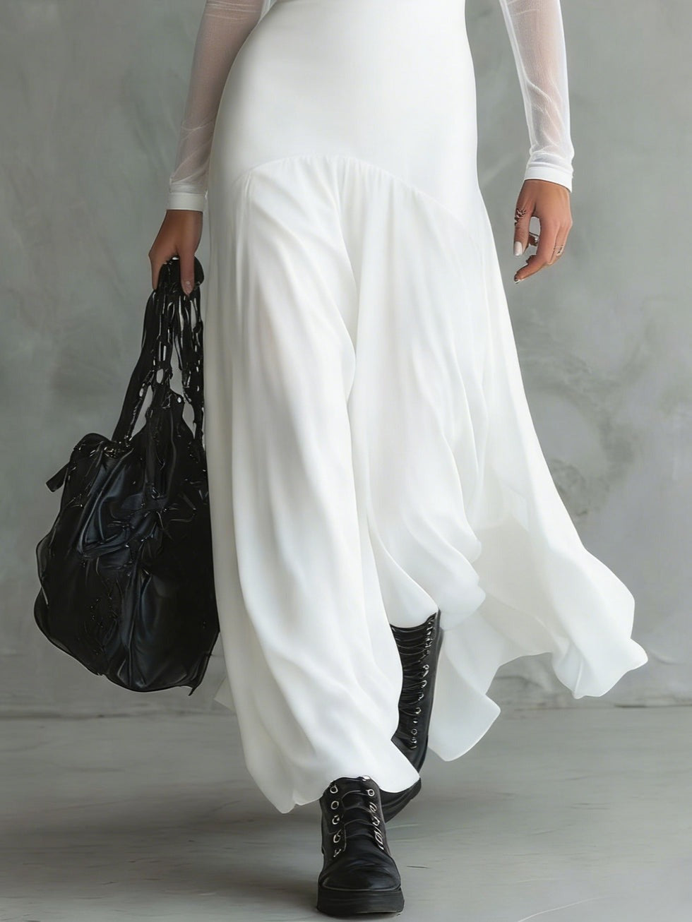 Yovanna | Maxi Sheer Sleeve Square Neck Dress