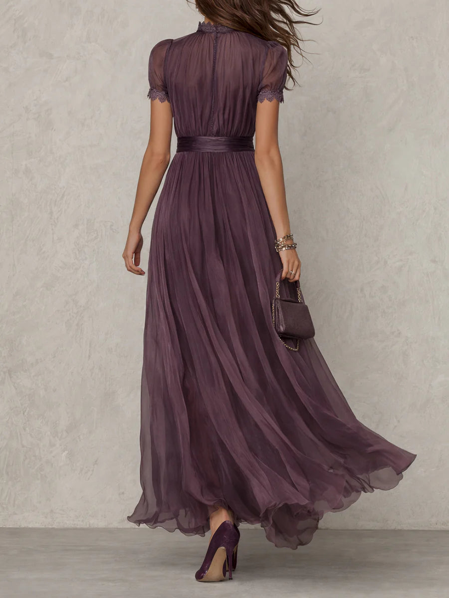 Cynthy | Short Sleeve Plum Maxi Dress