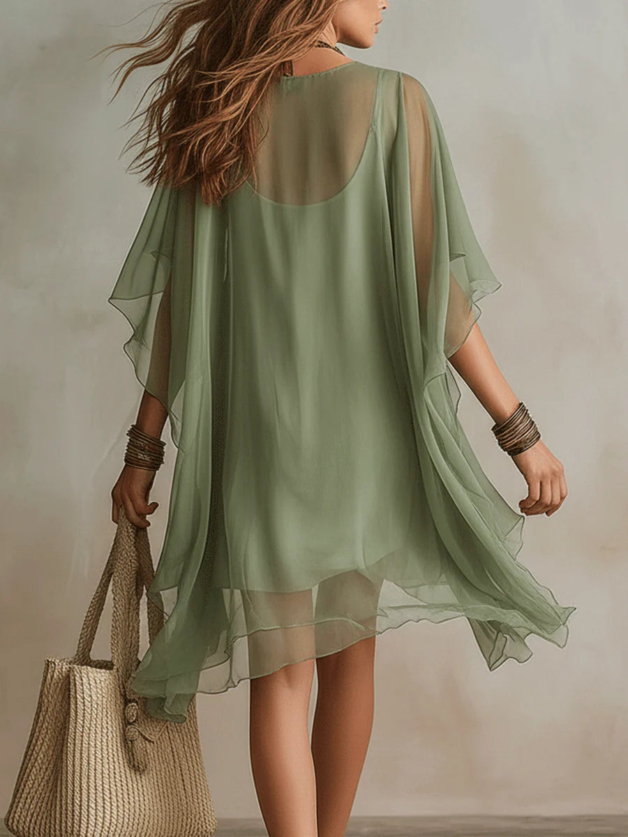 Sadet | Sage Chiffon V-Neck Mini Dress