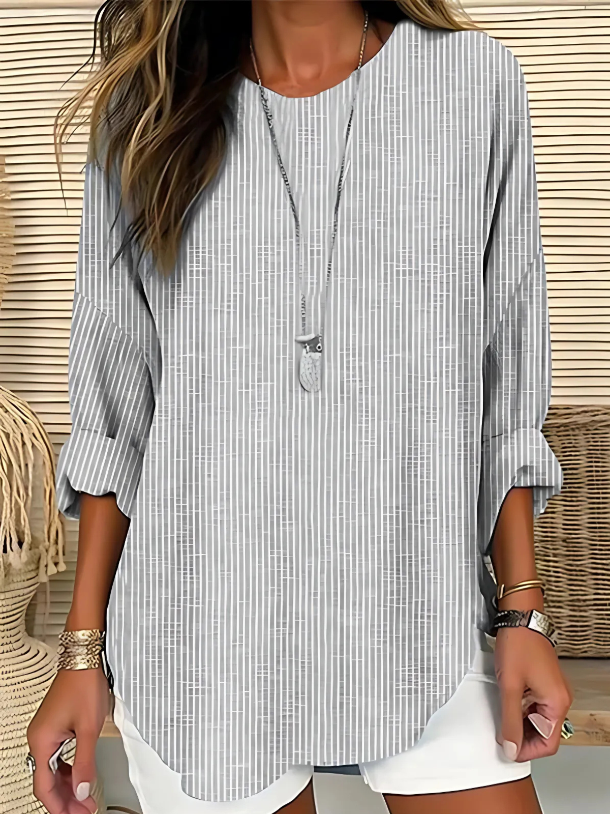 Avril | Striped Three Quarter Sleeve Tunic Top