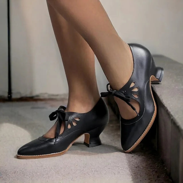 Zydrune | Round Toe Lace Up Heel Pumps
