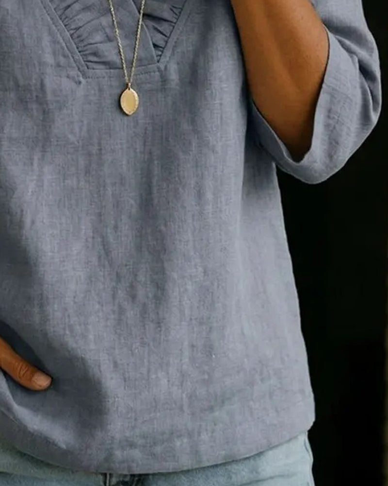 Elianne | Ruffle V-Neck Loose Blouse