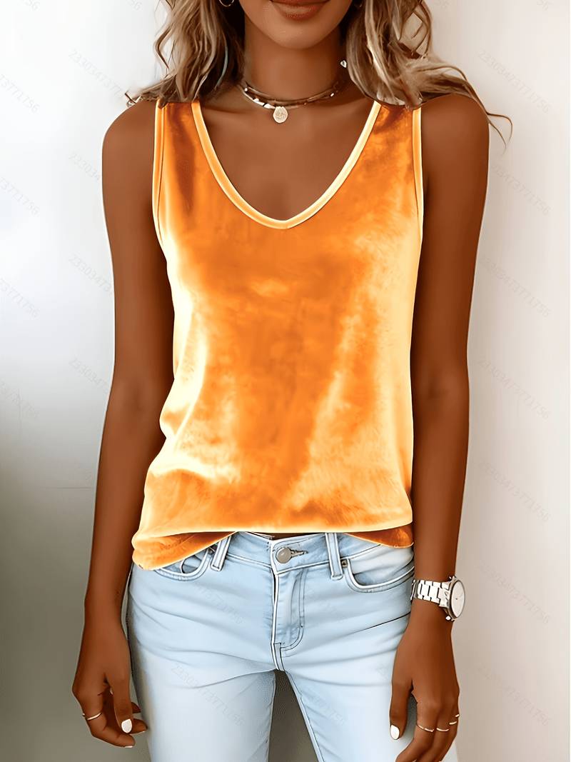 Geena | V Neck Sleeveless Velvet Style Tank