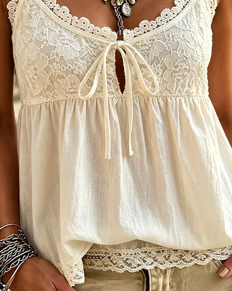 Jariya | Camisole Top Cream Lace Tie Front