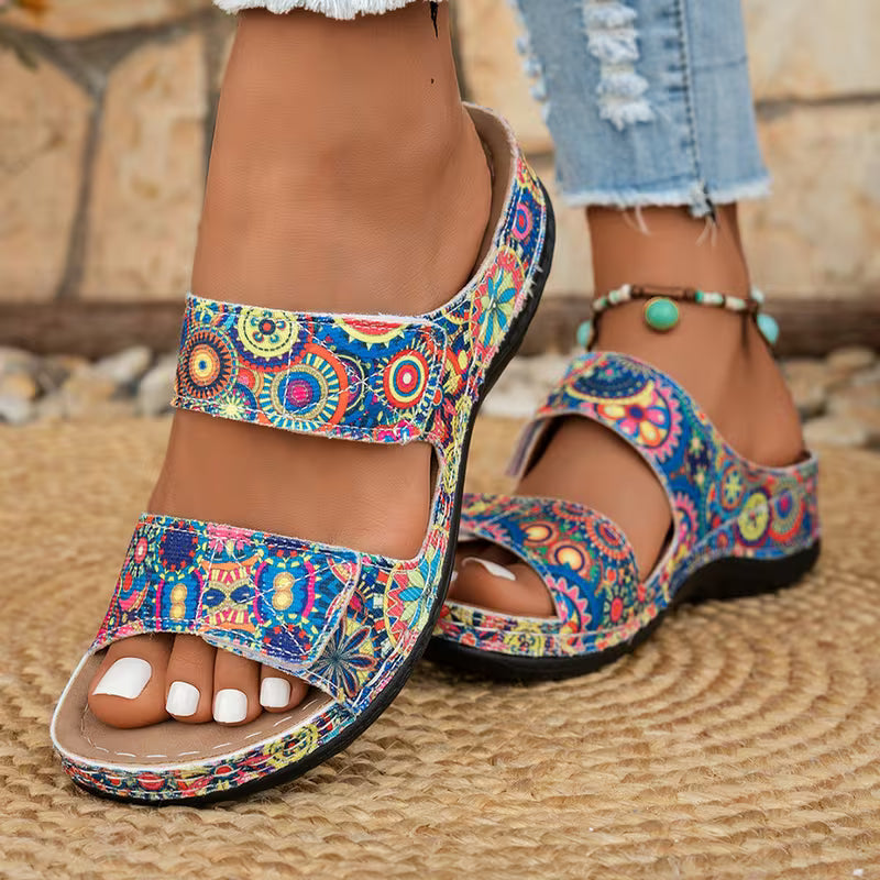 Dhifef | Printed Triple Strap Open Toe Sandals