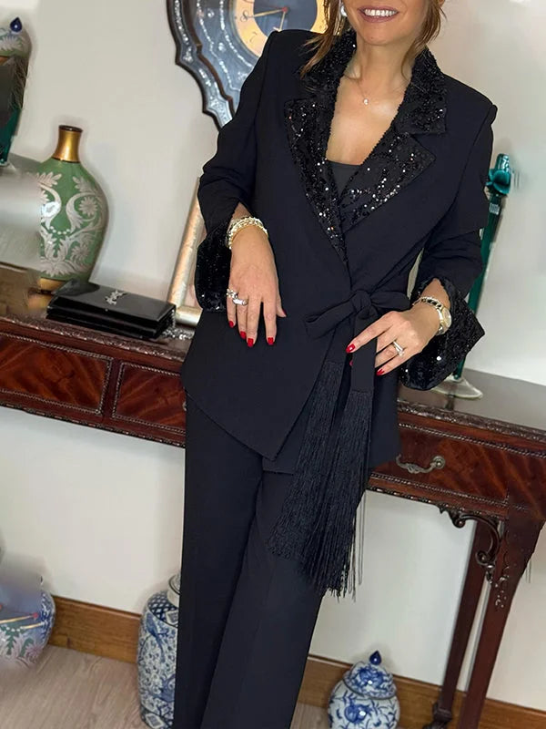 Nitzanit | Sequin Trim Jacket Trouser Set