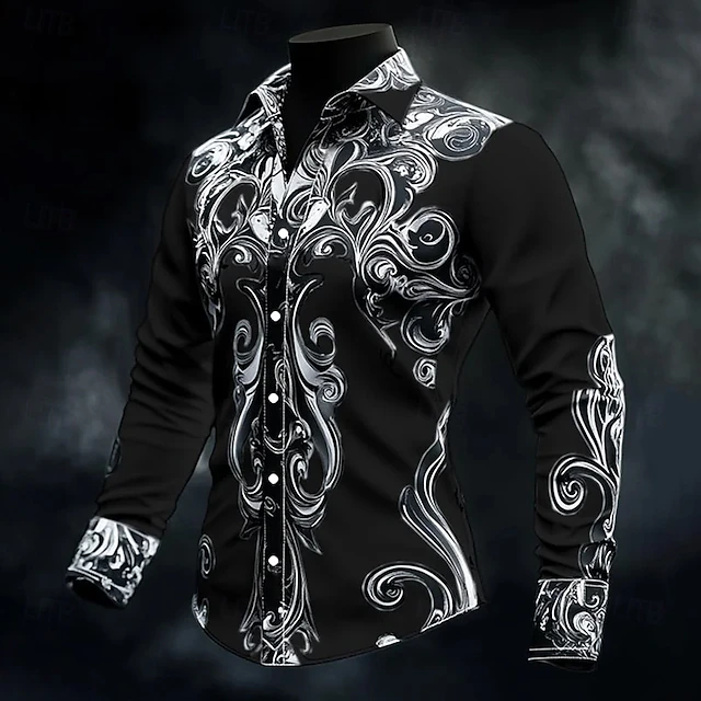 Leighton | Button-Up Baroque Print Long Sleeve Shirt