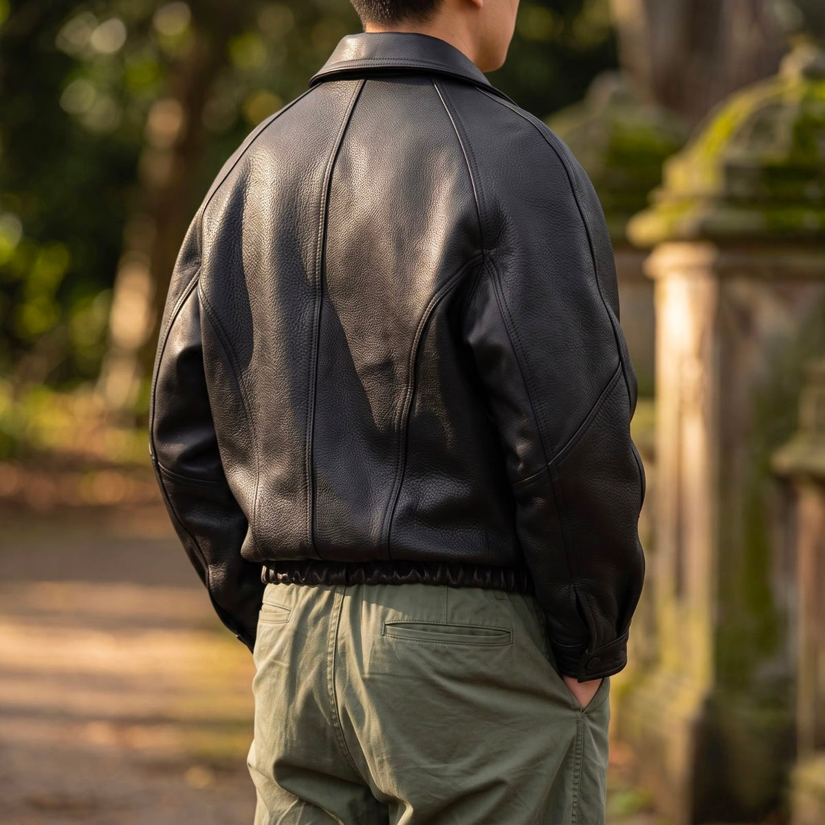 Prismglide | Leather Zip Jacket with Structured Collar