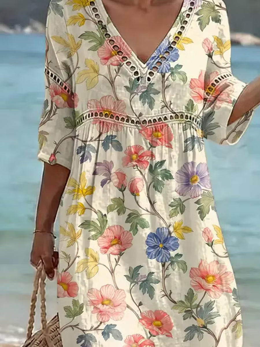 Nona | Floral V-Neck Half Sleeve Maxi Dress