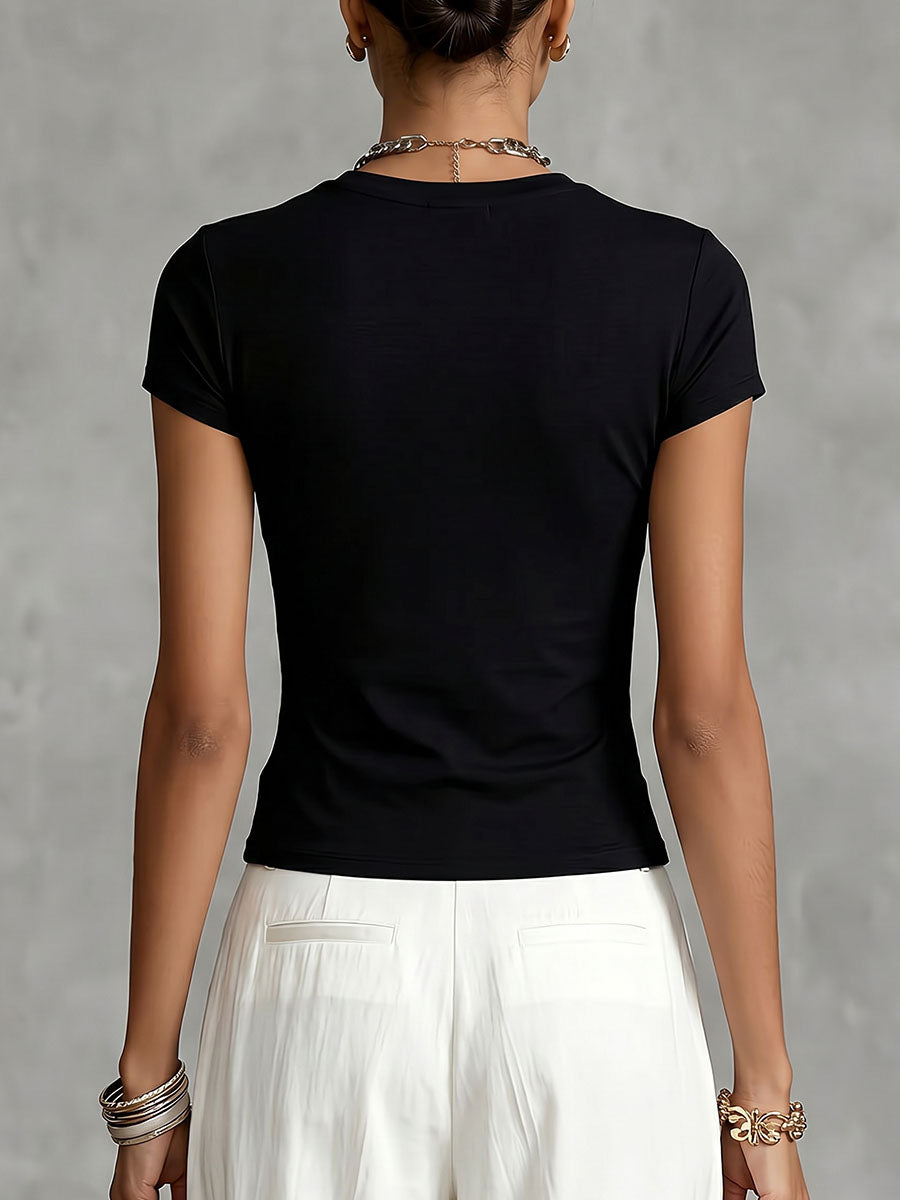 Greta | Floral Print Crew Neck T-Shirt in Black