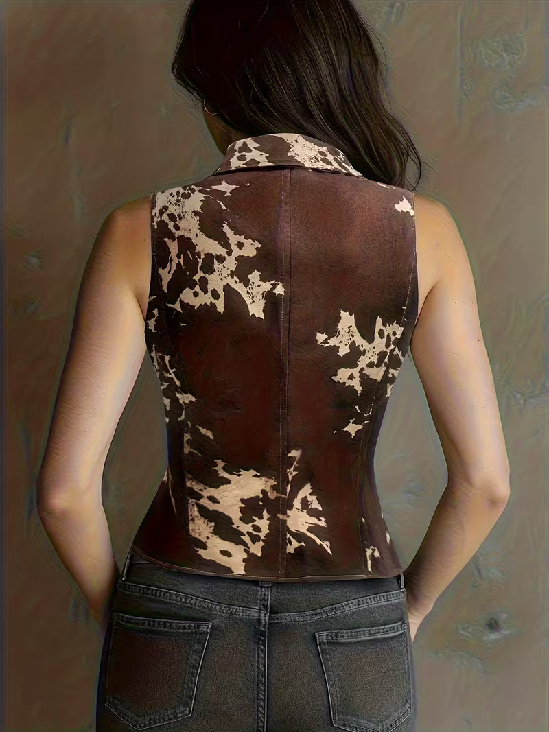 Laong | Sleeveless Printed Waistcoat Top Collared