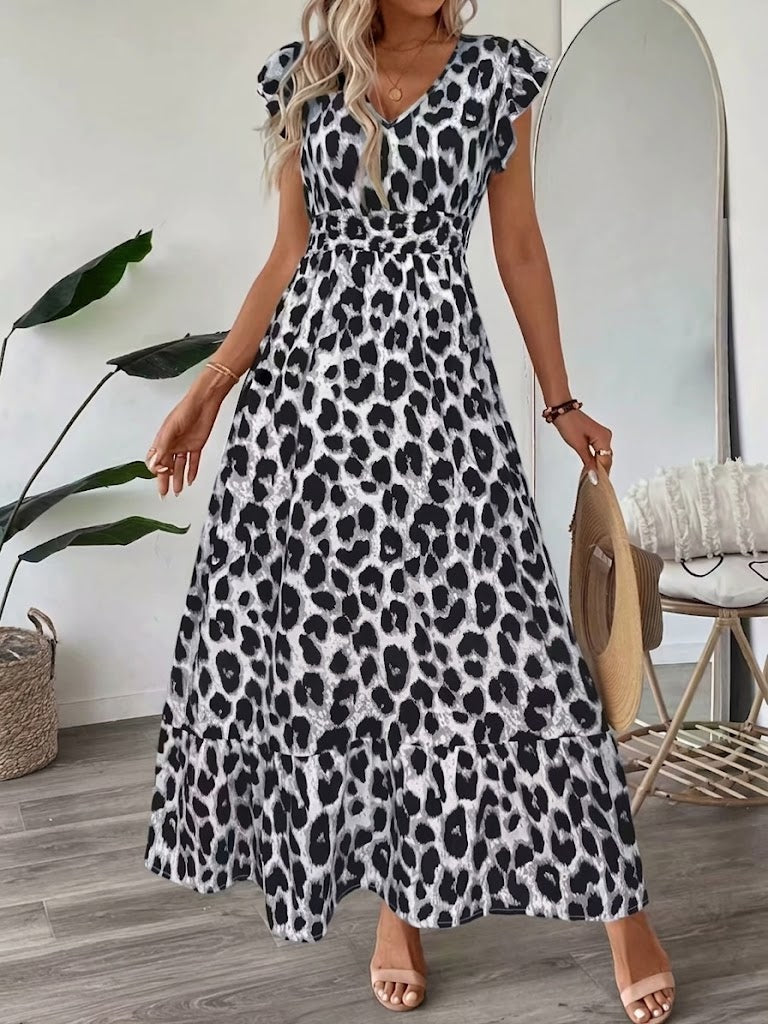 Ranika | Leopard Print V Neck Maxi Dress