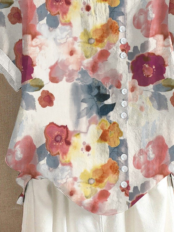 Zendaya | Blouse Multicolor Floral Short Sleeve Button Up