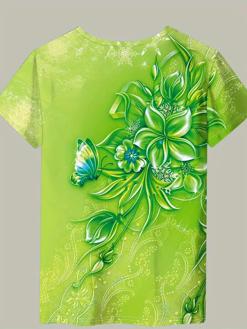 Carlisa | T-Shirt Floral Butterfly Short Sleeve Top