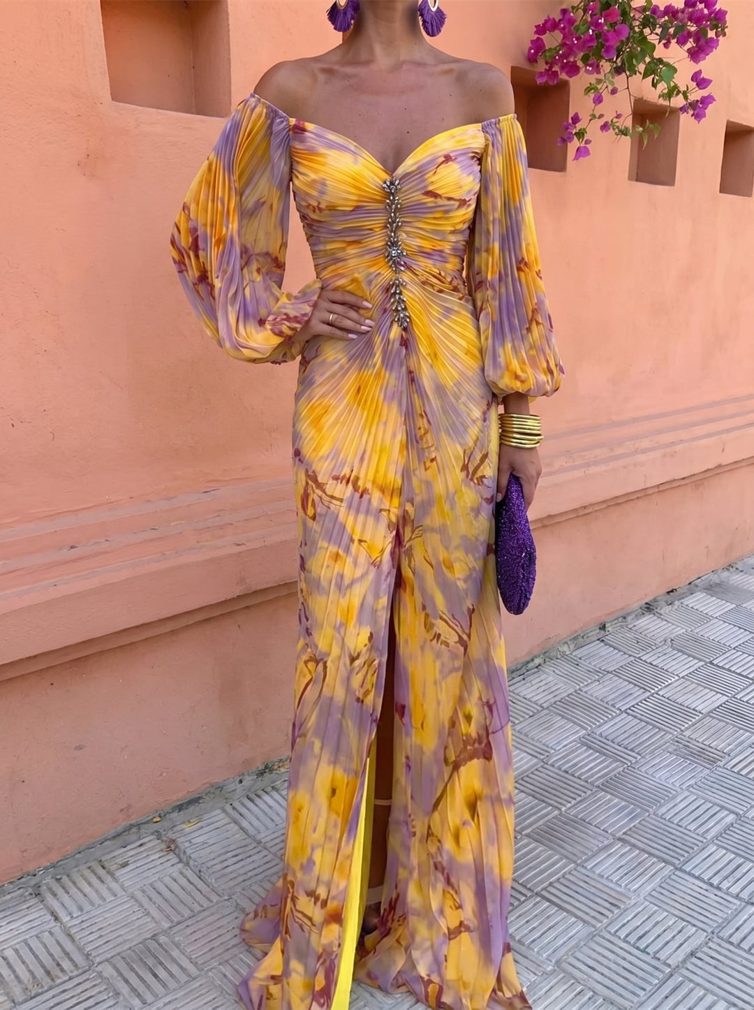 Calvillo | Maxi Dress with Ruched Printed Bodice
