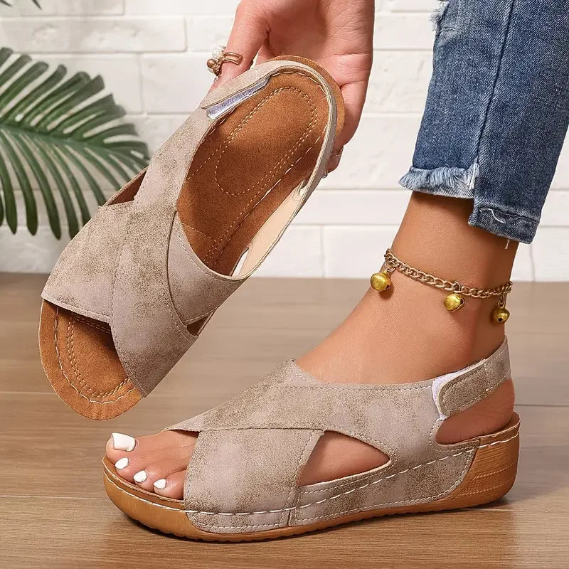 Clarisa | Sandals Open-Toe Cross-Strap Adjustable Wedge Sole
